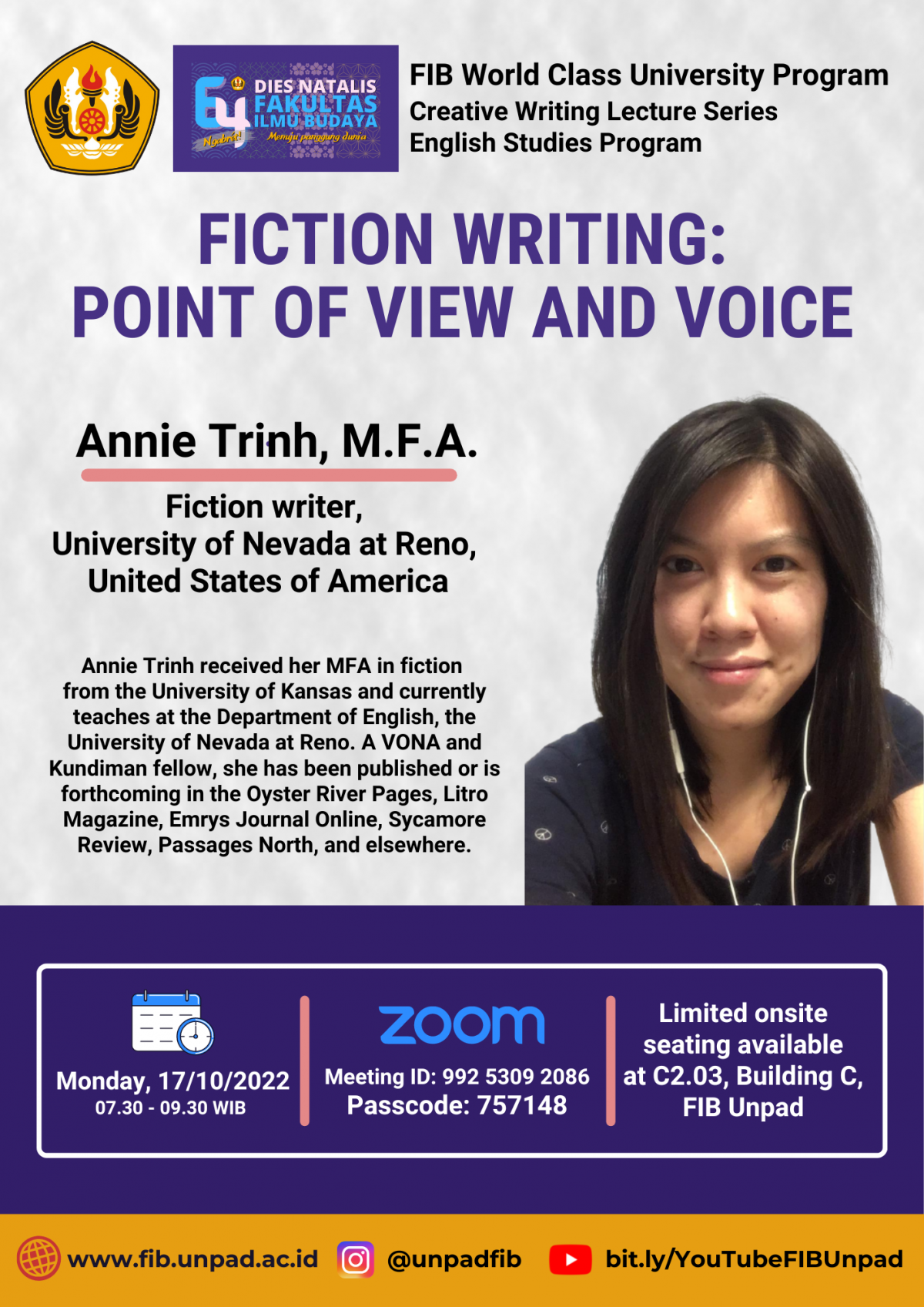 Liputan Kuliah Umum WCU : Fiction Writing – Annie Trinh, M.F.A.